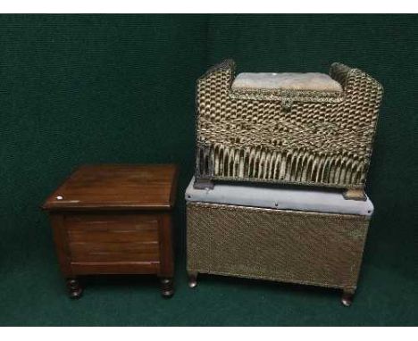 A mahogany commode and two gold loom storage seats 