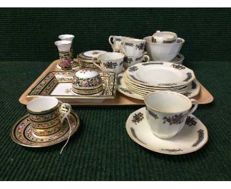 A tray of Continental tea service and seven pieces of Wedgwood bone china