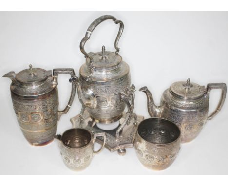 A Victorian Zodiac pattern five piece silver plated tea and coffee service.  