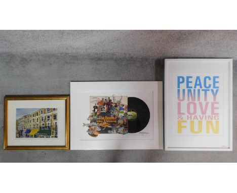 One framed coloured lithograph 4/30. The other mounted, by Alison Stockmarr, The Beatles Yellow Submarine, signed by artist. 