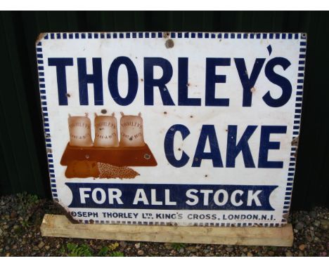 Old Vintage Antique - Enamel Sign Shop Advert - Thorley's Cattle Cake Livestock Feed Food Farming - 27 x 32"