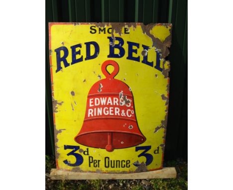 Old Vintage Antique - Enamel Sign Shop Advert - Red Bell Tobacco - 40 x 30"