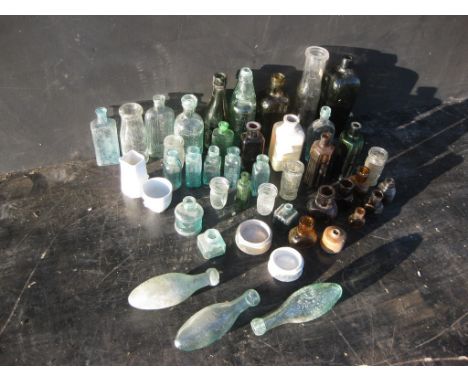 Old Vintage Antique - A collection of old bottles, most with damage of some sort