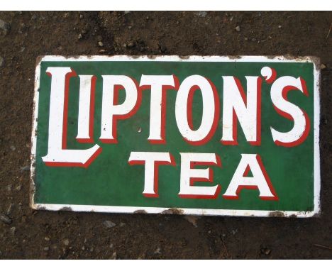 Old Vintage Antique - Enamel Sign Shop Advert - Lipton's Tea Shop Café Shabby Chic - 10 x 18"