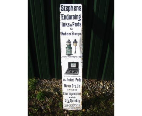 Old Vintage Antique - Enamel Sign - Stephen's Ink & Gum Bottle - basic restoration - 44" x 8"