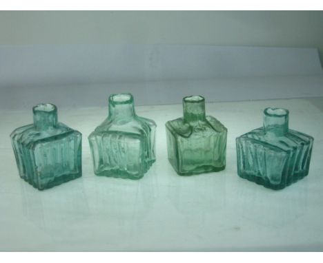 Old Vintage Antique - 4 x Aqua Ink Bottles
