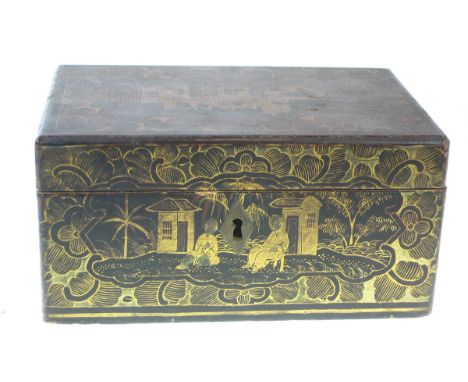 Old Vintage Antique - Chinese Japanese oriental lacquer work lacquerware trinket jewellery box - loose at hinges