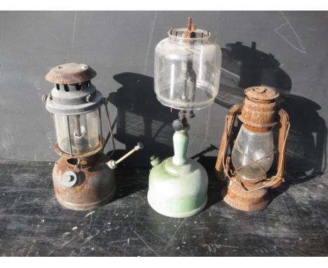 Old Vintage Antique - 3 x Paraffin Oil Lamps