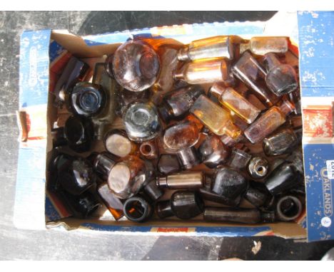 Old Vintage Antique - Box of brown bottles and jars marmite bovril food kitchen etc