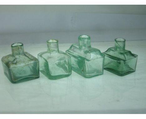 Old Vintage Antique - 4 x Aqua Ink Bottles