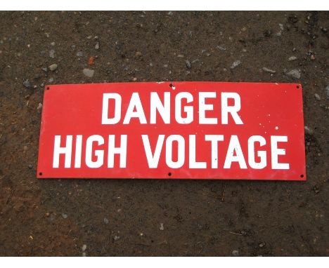 Old Vintage Antique - Enamel Sign Shop Advert - Electrical Danger Warning Notice Plate High Voltage - 18 x 14"