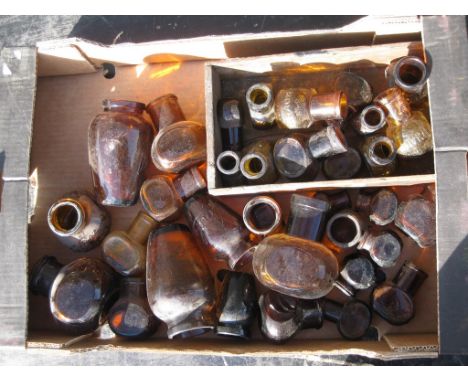 Old Vintage Antique - Box of Bovril and other food extract bottles and jars nad includes a wooden Bovril shop display box cra