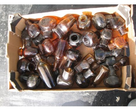 Old Vintage Antique - Box of brown bottles and jars marmite bovril etc