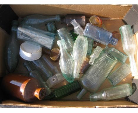 Old Vintage Antique - A collection of old bottles, most with damage of some sort