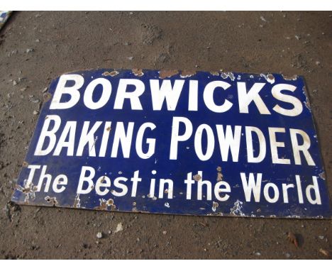 Old Vintage Antique - Enamel Sign - Borwick Baking Powder - 36 x 60"