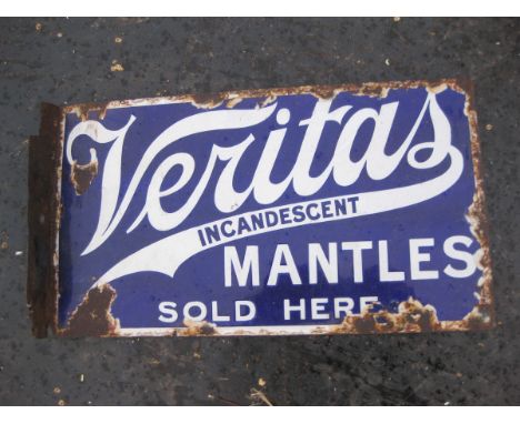 Old Vintage Antique - Enamel Sign Shop Advert - Veritas gas lamp mantles in blue