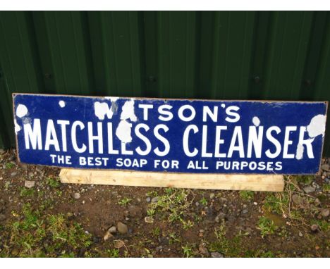 Old Vintage Antique - Enamel Sign Shop Advert - Watson's Matchless Soap - 12 x 48"