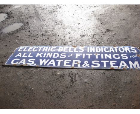 Old Vintage Antique - Enamel Sign - Gas Water Steam Engineering Plate Victorian Electric Bells - 24 x 91"