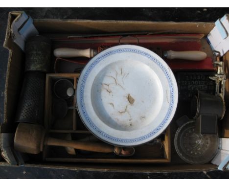 Old Vintage Antique - Box of kitchen utensils, cutlery and packaging