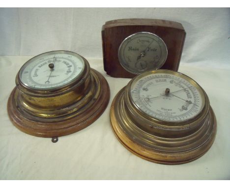 John Barker & Co bulk head barometer, another similar and a oak cased barometer (3)