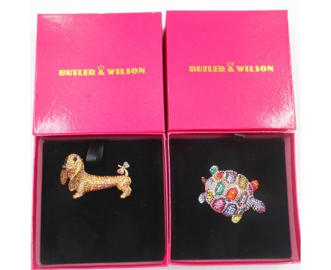Two Butler &amp; Wilson brooches, Dog and Turtle. UK P&amp;P Group 1 (£16+VAT for the first lot and £2+VAT for subsequent lot
