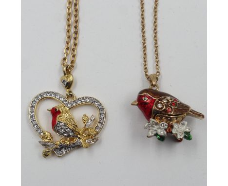 Two Swarovski robin necklaces. UK P&amp;P Group 0 (£6+VAT for the first lot and £1+VAT for subsequent lots) 