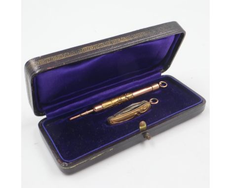 Art Noveau cased copper and brass propelling pencil with matching miniature pen knife. UK P&amp;P Group 1 (£16+VAT for the fi