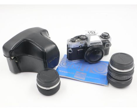 Olympus OM10 35mm SLR camera body, with two Olympus lenses, case and instruction. UK P&amp;P Group 2 (£20+VAT for the first l