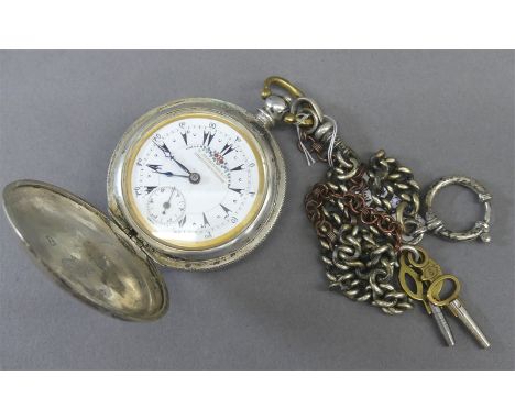   Sprungdeckeltaschenuhr 800 Silber, "Billodes", Schlüsselaufzug, weißes Emailzifferblatt mit türkischen Ziffern, Aufschrift: