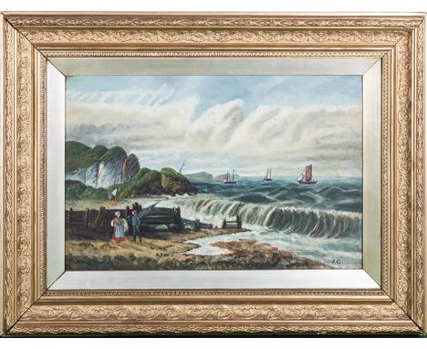 A gilt framed oil on canvas depicting a seascape