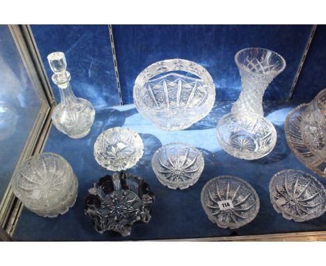 A quantity of Polish cut glass to include wine glasses, bowls, a basket, vases and a decanter 