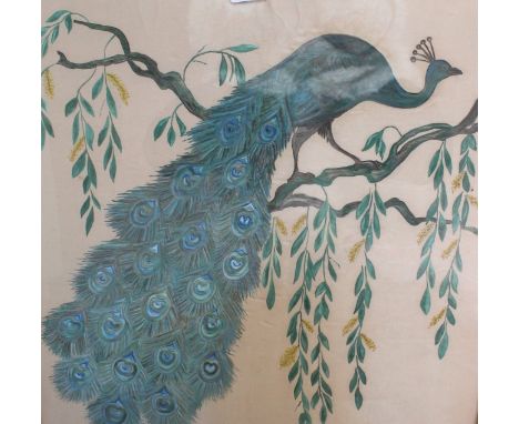 A 20th Century Firescreen decorated with peacock, assorted boxes and desk tidy