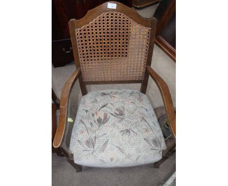 CANE BACKED CHAIR AND STANDARD LAMP