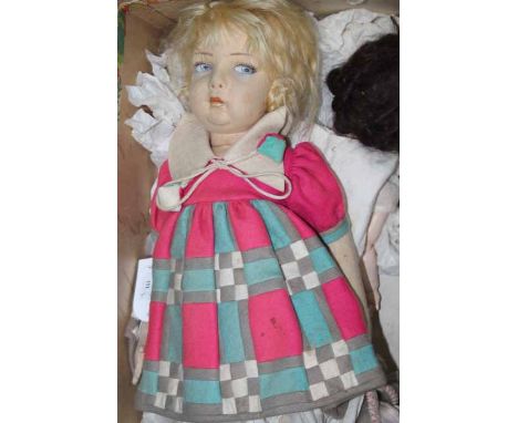 COLLECTION OF TWO EARLY 20TH CENTURY DOLLS
including a felt example of a girl dressed in a pink, turquoise and cream dress, 5