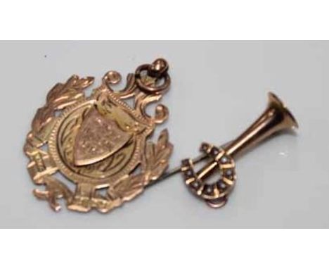 NINE CARAT GOLD MEDAL AND A NINCE CARAT GOLD AND SEED PEARL BROOCH (2) 