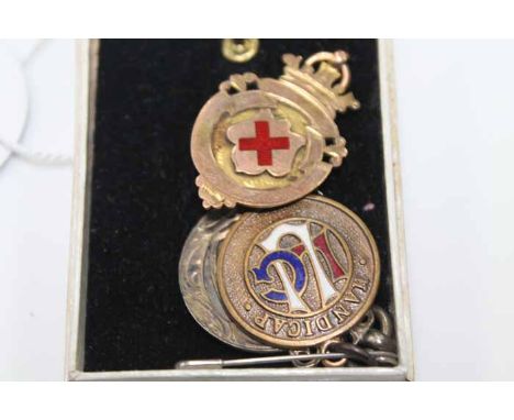 9CT GOLD AND ENAMEL CONVERTED FOB BROOCH
together with a sterling silver shield fob and another metal fob (3)