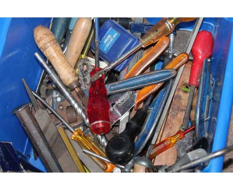 LARGE COLLECTION OF VINTAGE TOOLS
including screwdrivers etc, one contained within a red vintage toolbox 