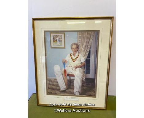 FRAMED AND GLAZED PRINT OF A YOUNG DAVID GOWER OF LEICESTERSHIRE AND ENGLAND, 53CM X 65CM