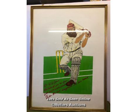 LARGE FRAMED AND GLAZED PRINT OF W G GRACE, LIMITED EDITION 431/500, BY JOHN THIRSK. 80.5CM X 59CM