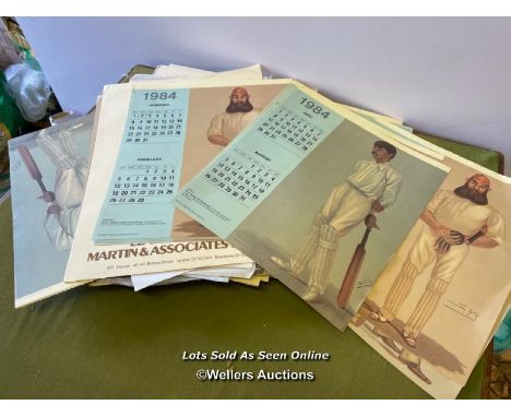 LARGE QUANTITY OF VINTAGE CALENDAR PAGES DEPICTING CRICKETERS