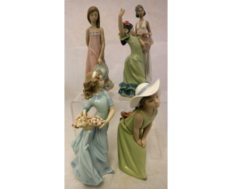 A collection of five Lladro figurines to include "The Flamenco Dancer" and "Young girl with hat" (5)