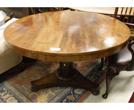 A Victorian mahogany breakfast table, the circular top raised on a central pedestal to tripod base