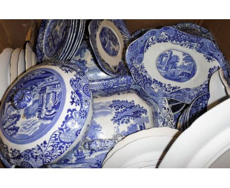 A box of Spode "Italian" pattern dinner wares together with a Villeroy and Boch jardiniere stand, together with four wall she