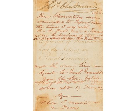 NO RESERVE Chapman (Thomas) A Journal of Memoranda and Observations on Rural Economy, autograph manuscript, 79pp. excluding b