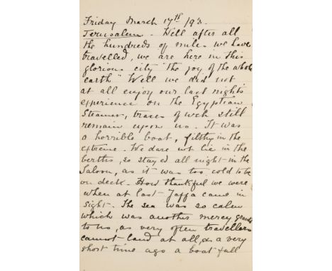 Holy Land, Syria &amp; Lebanon.- Tour in Palestine &amp; Syria, manuscript diary, 101pp. excluding blanks, slightly browned, 