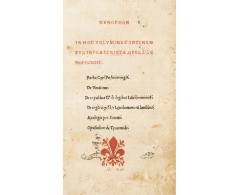 Philosophy.- Xenophon. In hoc volumine continentur infrascripta opera Xenophontis, title in red and black, marginal ink annot