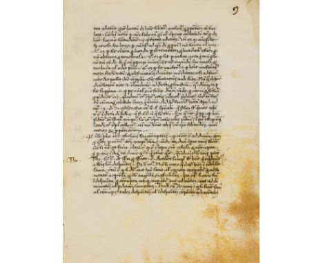 Medieval manuscript.- Bifolium from a text of moral tracts on virtues and vices, manuscript in Italian, in black ink in a cle