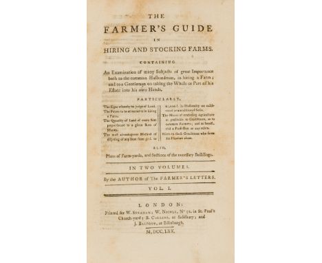 NO RESERVE Young (Arthur) The Farmer's Guide in Hiring and Stocking Farms, 2 vol., first edition, 10 engraved plates, 4 foldi