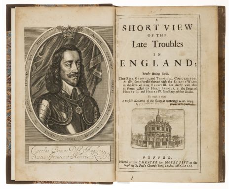 Dugdale (Sir William) A short view of the late troubles in England, engraved portrait frontispiece and title vignette, woodcu