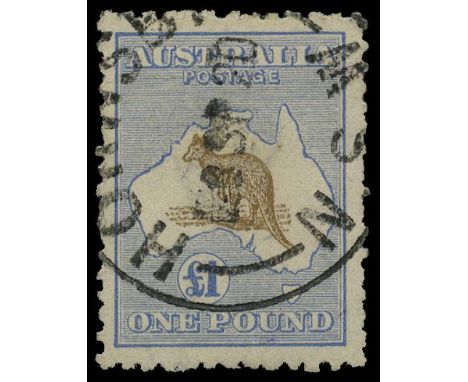 1915-27 wmk w6 £1 chocolate & dull blue (SG 44), light horizontal crease and roughly perforated, appears good cds used, an ac